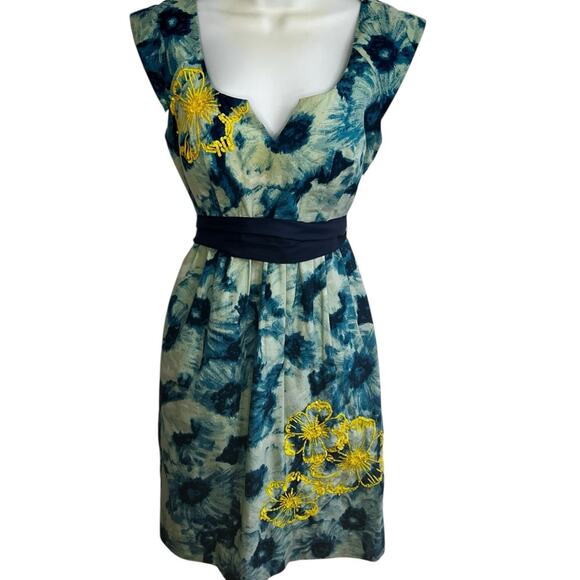 Floreat Blue and Yellow Sweetheart Cotton Floral Sundress Size 2 - Picture 1 of 13